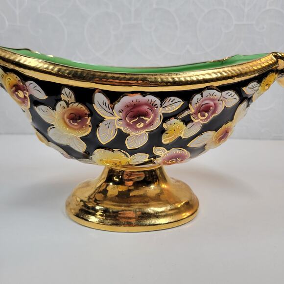 Vintage S A Leart Co‎ Elpa Alcobça Porcelain Serving Bowl 1930s Floral 24k Gold - Picture 9 of 14